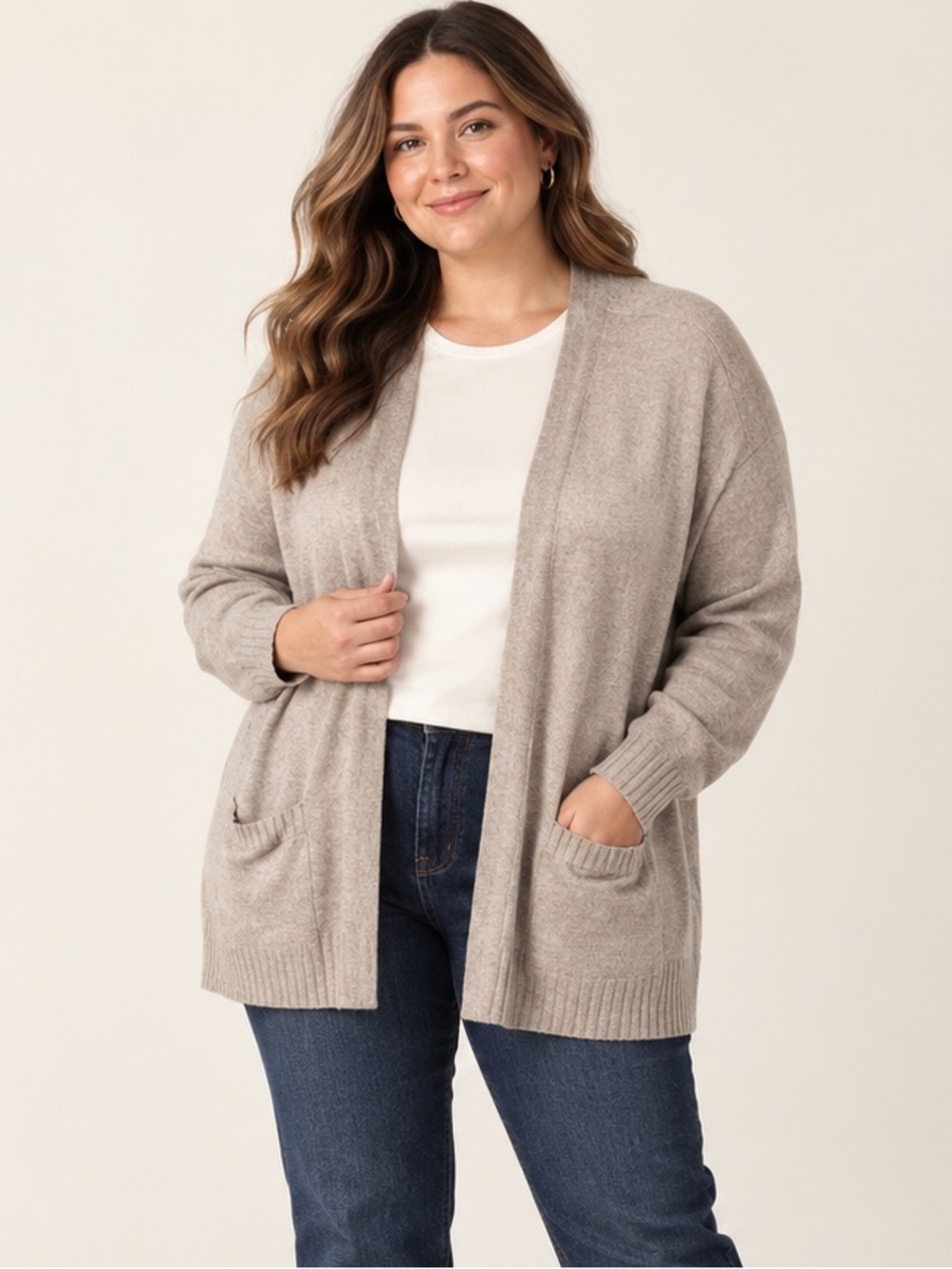 GAP XL Merino Wool Cashmere Open-Front Cardigan Oat Heather